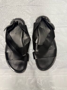 Balenciaga paris Black Leather Crisscross Strap Sandals